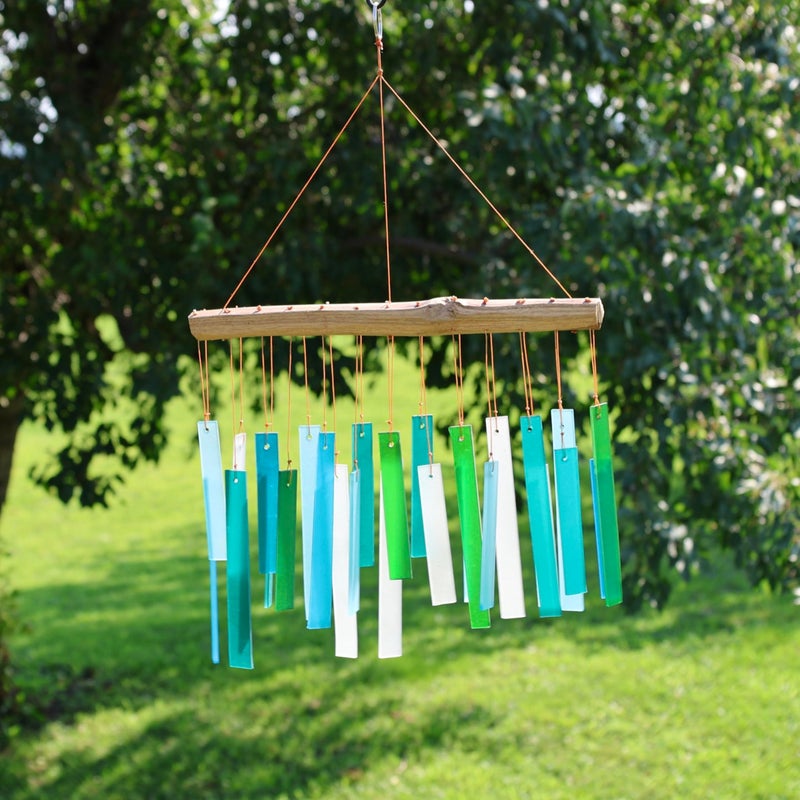Gift Essentials Blue Handworks Sea Glass and Driftwood Chime - Sandblasted Glass and Found Wood Hand Crafted Wind Chime - Image 5